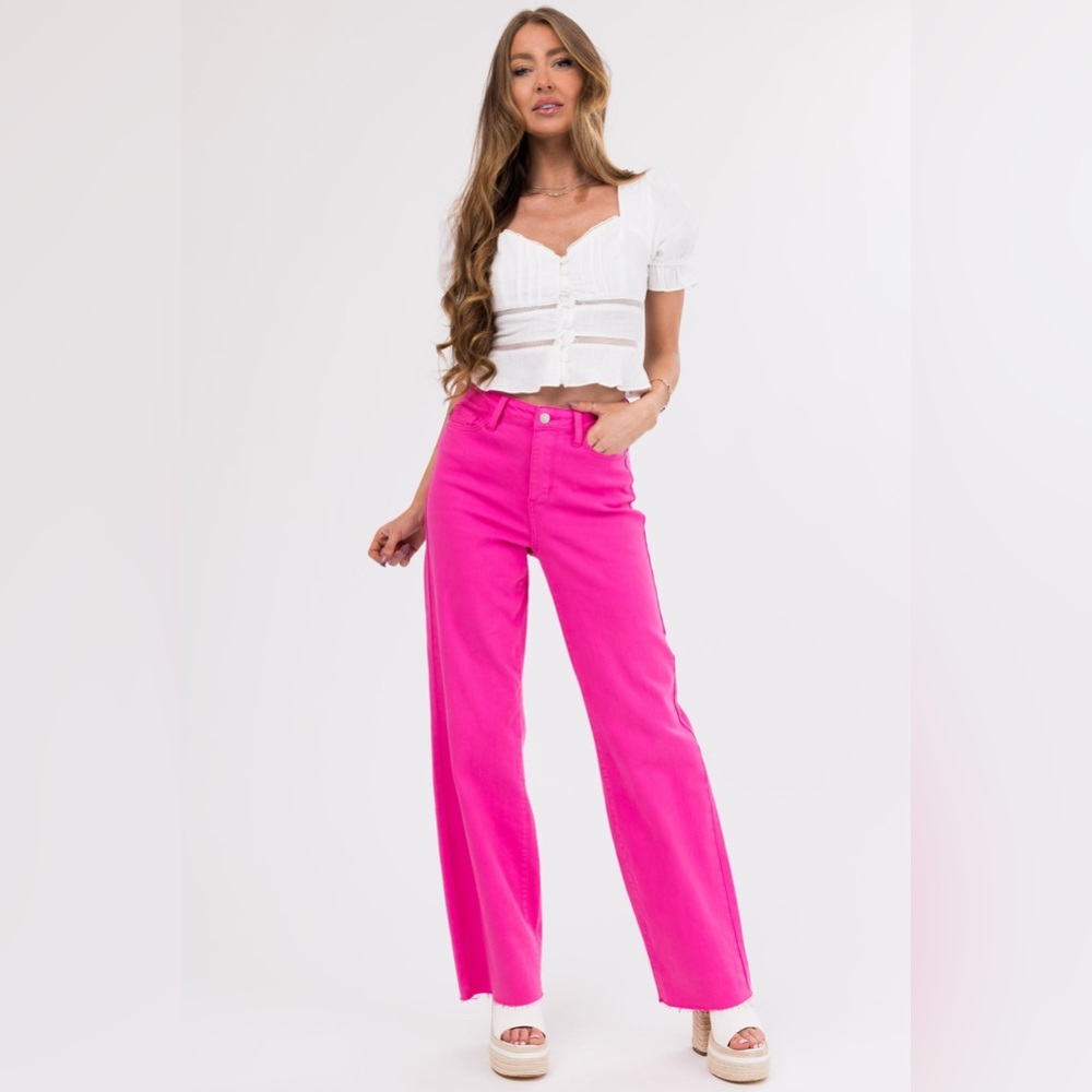 Judy Blue Magenta 90’s Straight Leg Jeans Raw Hem Size 7/28 Heart Pocket - Picture 3 of 16